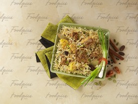 Mutton Pulao Meat rice with spices in top angle preview