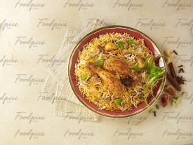 Chicken Pulao Chicken rice with spies in top angle image preview