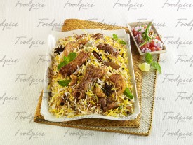 Mutton Biryani Mutton spicy rice with curd salad image preview