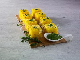 Dhokla Steamed lentil cakes with mint chutney image preview