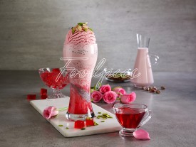 Rose Ice Cream Falooda Rich milk based dessert with rose syrup, basil seeds, Vermicelli topped with Ice cream image preview