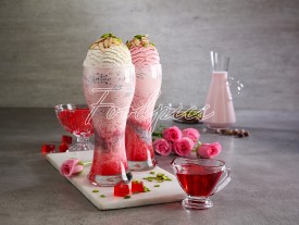 Rose Ice Cream Falooda 2 tall glasses of milk  ice cream & milk  dessert garnished with dry fruits image preview
