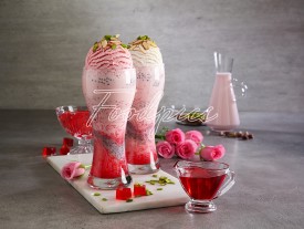 Rose Ice Cream Faloodas 2 tall glasses of milk  ice cream & milk  dessert garnished with dry fruits image preview